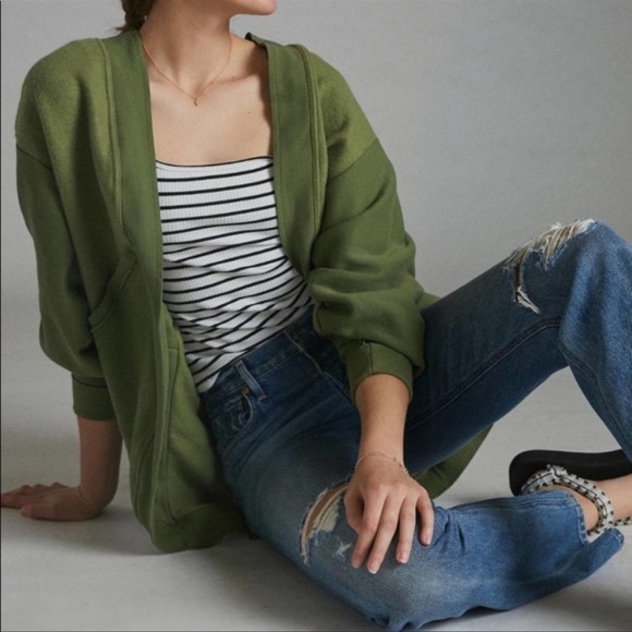 Anthropologie Pilcro Green Open Front Oversized Cardigan Size XXS/XS - Picture 2 of 10